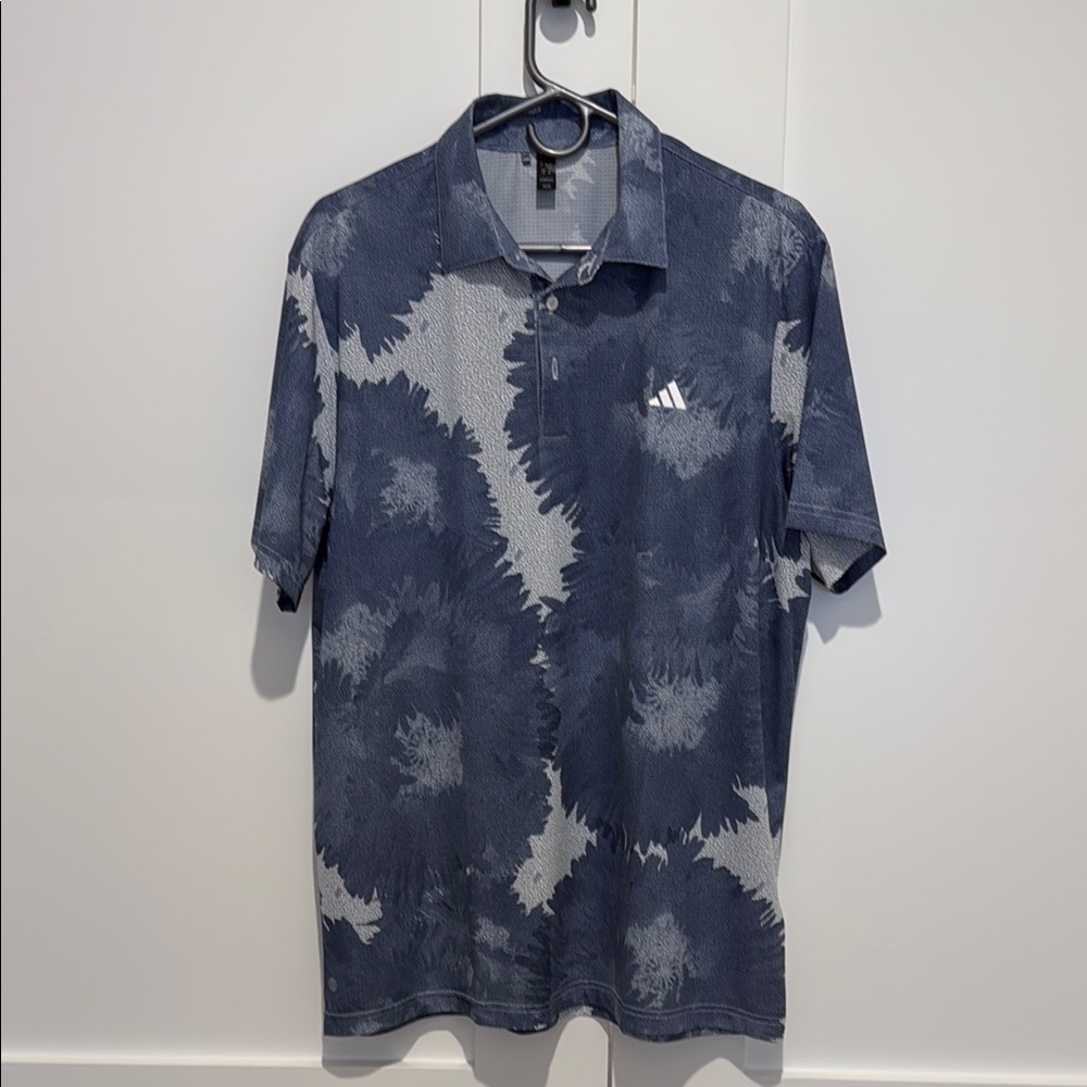 Adidas Men's Blue Tie-Dye Polo Golf Shirt
